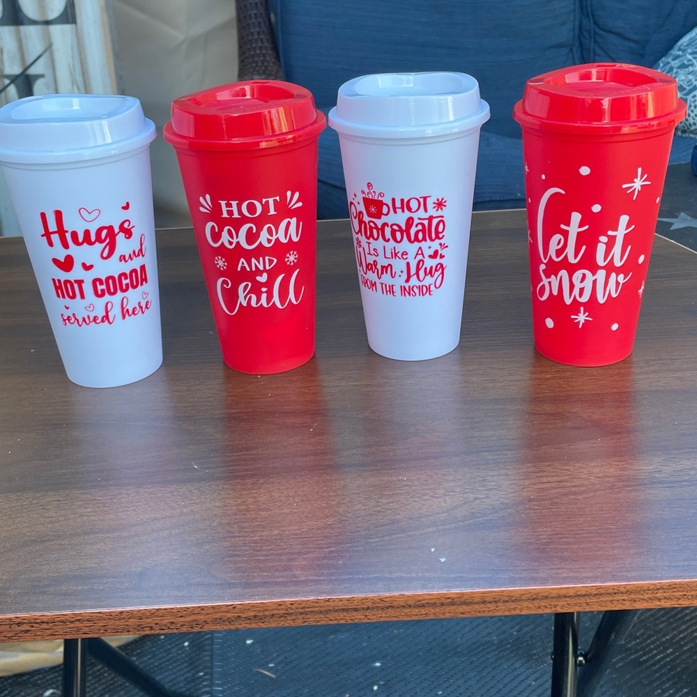 Hot Cocoa Tumbler - Red and White Insulated Travel Cups, 2.3 x 3.5 x 6.3,
